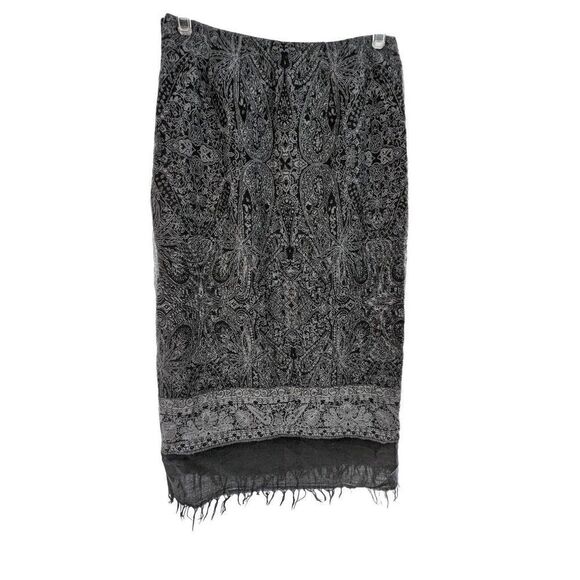 Dana Buchman Women Black Paisley Print Wool True Wrap Skirt Size 12 - Picture 5 of 9